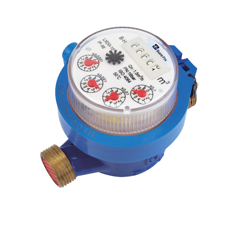 SureFix Single-Jet Water Meter with Brass Body and 8-Wheel Register